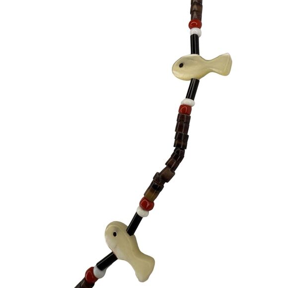 Native American Carved Mother Of Pearl Fish Fetish Necklace 16.5" Southwestern - Picture 5 of 8
